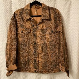 Free People jean jacket, snakeskin pattern, size large.